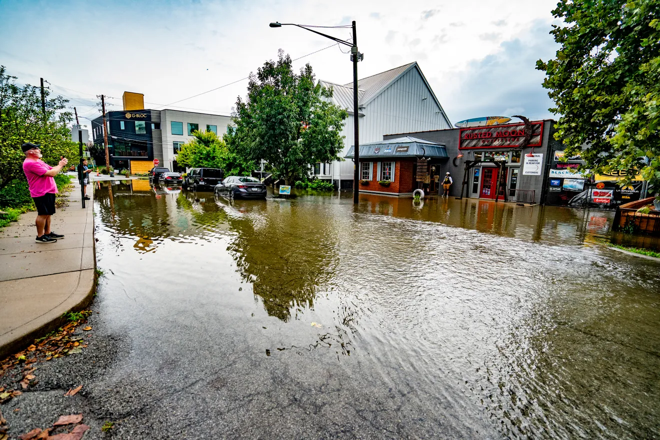 Floodwater in an Indianapolis neighborhood